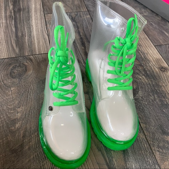 New! Workshop G-SIX Ginny Clear Boots Neon Green 6 - Picture 2 of 3